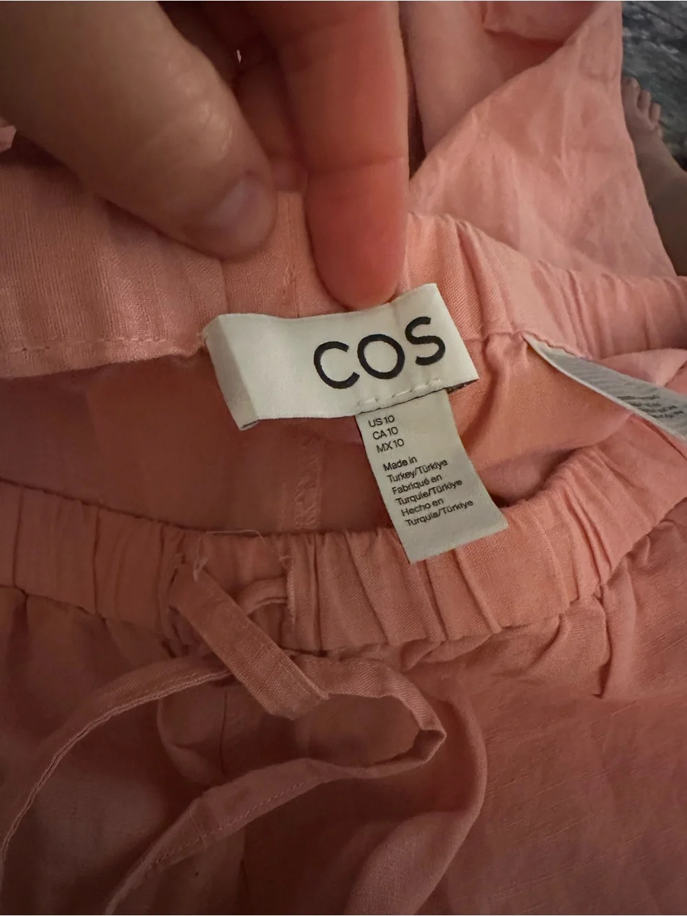 COS Wide-Leg Linen Drawstring Trousers — Blush Pink